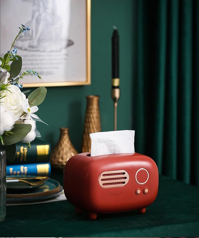SGVAHY Retro Radio Shape Tissue Cover Box - Unique Multifunction Tissue Box for Kitchen, Bedroom, Office, Parlor, Bathroom Decoration - Creative Gift (Red)