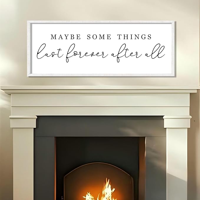 YWJKWLGS Master Bedroom Above Bed Wall Decor Maybe Some Things Last Forever After All Sign Wall Art, 40x15 Inch, Modern Farmhouse Large Rustic Wood Framed Over the Bed for couples mr and mrs (White)