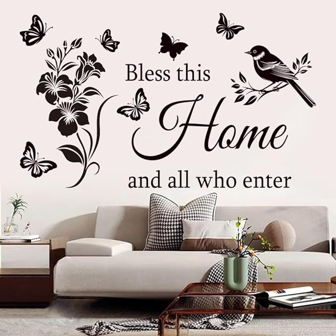 Family Inspirational Wall Stickers Quotes Bless This Home and All Who Enter Words Design Vinyl Decal Quote Wall Decor Stickers Motivational Quotes for Bedroom.