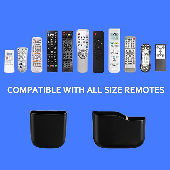 SUNFICON Wall Mount Remote Holder TV FAN Remote Control Holder Bedside Caddy Wall Organizer Phone Holder for Office Adhesive Media Player Controller Holder Box Tray Home Desk Nightstand Black 6 Small
