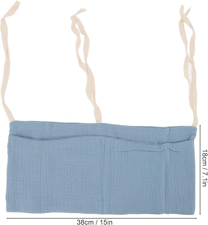 Diaper Caddy, Pure Cotton Cloth Baby Bedside Hanging Storage Bag Diaper Stacker Crib Organizer Hanging For Crib 2 Pockets Adjustable Strap Organizer for Baby Cribs and Toys (Dark Blue)