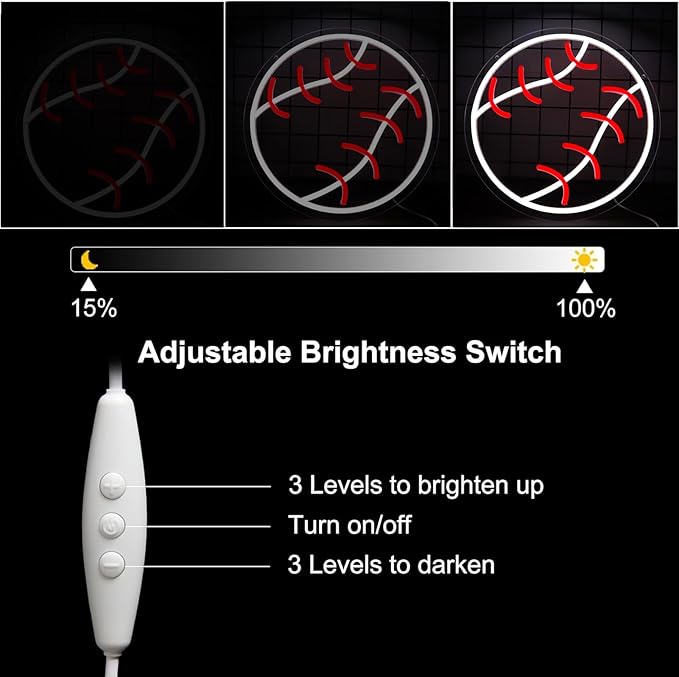 Baseball Neon Lights Dimmable Sport LED Signs Wall Decor for Living Room Bedroom Man Cave Home College Club Shop Birthday Party Gift Art for Kids Fans-12.2 x 12.2IN-USB Powered-Acrylic