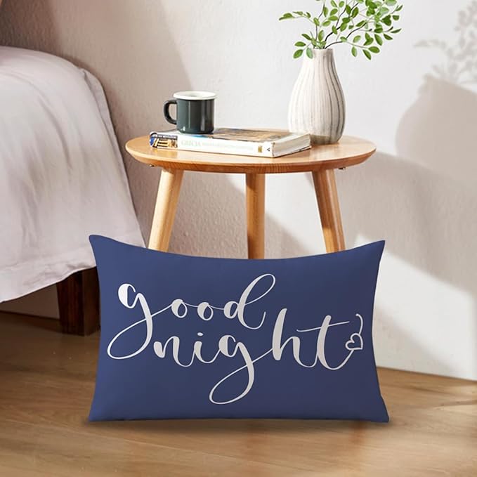 Bedding Decorative Lumbar Pillowcases Sweet Dreams Good Night Cushion Covers Sleep Themed Decorative Throw Pillow Covers 12''x20'',2Pack Super Soft for Bedroom Guest Room Housewarming Gifts (Blue)