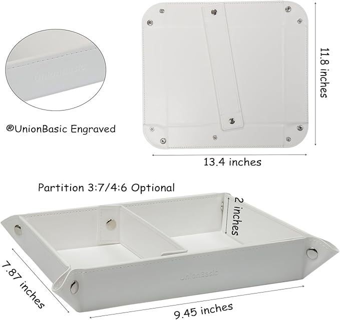 UnionBasic Medium Valet Tray, Jewelry Tray for Rings Watches Earrings, Entryway Catchall Caddy for Coins Keys Change, Nightstand Bedside Valet Holder, Trays for Electronic Gadgets, White Plus