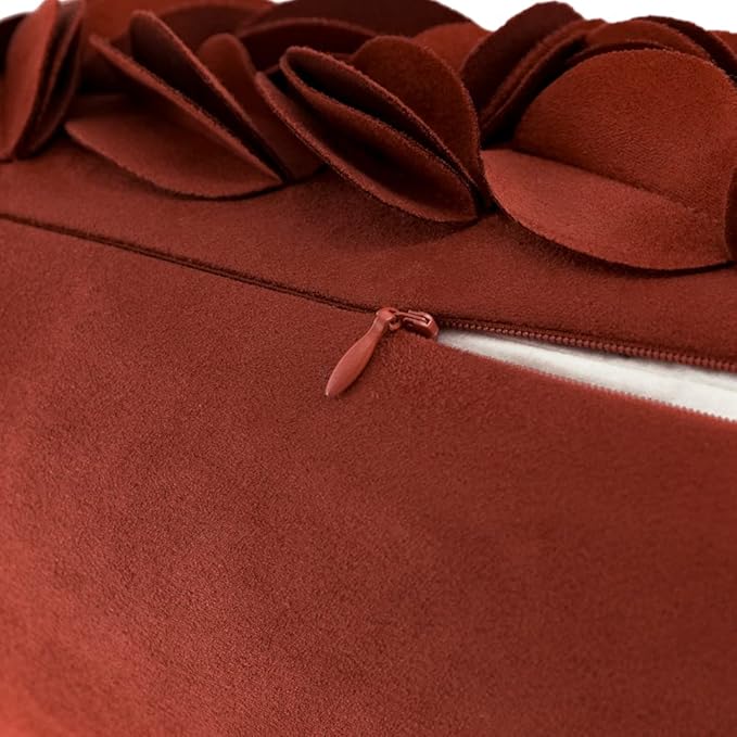 KINGROSE Handmade 3D Flower Soft Home Decorative Throw Pillow Case Rectangle Cushion Cover for Sofa Couch Chair Bed 12 x 20 Inches Solid Suede Rust Red