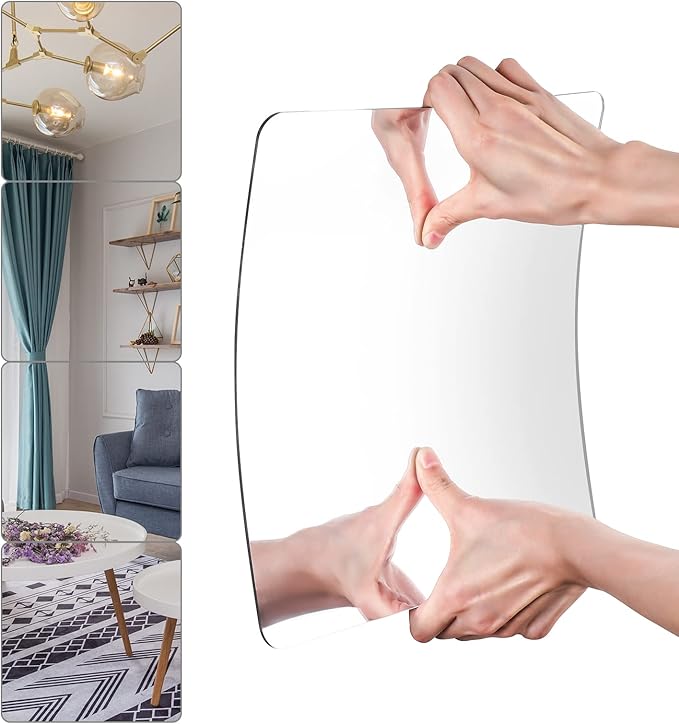 Wall Mirror Full Length, on Door Mirrors, Cheap Mirror Acrylic, shatterproof Gym Mirrors for Home Gym, 8"X8"-4 Pcs, Workout Non Glass Mirrors for Bedroom, Over Door Mirror Kids