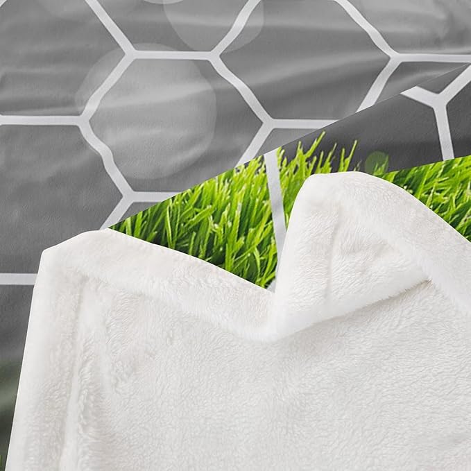 Soccer Sherpa Football Field Goal Blanket Throw - Summer Sports Games Fleece Blanket - Fantasy Bubble Fuzzy - Kids Girls Teens Baby - 30"x40" Green White
