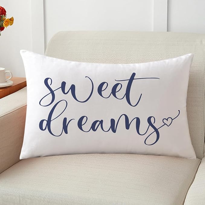 Bedding Decorative Lumbar Pillowcases Sweet Dreams Good Night Cushion Covers Sleep Themed Decorative Throw Pillow Covers 12''x20'',2Pack Super Soft for Bedroom Guest Room Housewarming Gifts (Blue)