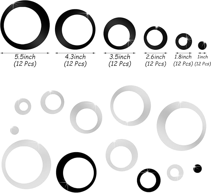 Outus 72 Pieces Wall Stickers Decor Acrylic Circle Mirror Removable Black and Sliver Wall Decor Round Dots DIY Red Living Room Decals Modern Art Murals for Home Bathroom Bedroom Decoration