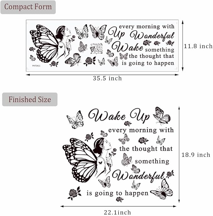 Inspirational Quote Decals: 'Wake Up... Wonderful Happening' Vinyl Wall Sticker for Office, Classroom Decor
