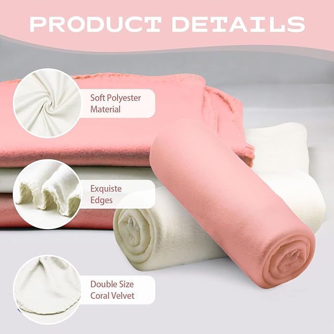 12PCS Fleece Throw Blankets Bulk 60 x 50 in Soft Blankets Fabric Warm Lightweight Wool Blanket Cozy Coverlet for Beds Sofas Home Wedding Season and Valentine's Day(Pink +White)