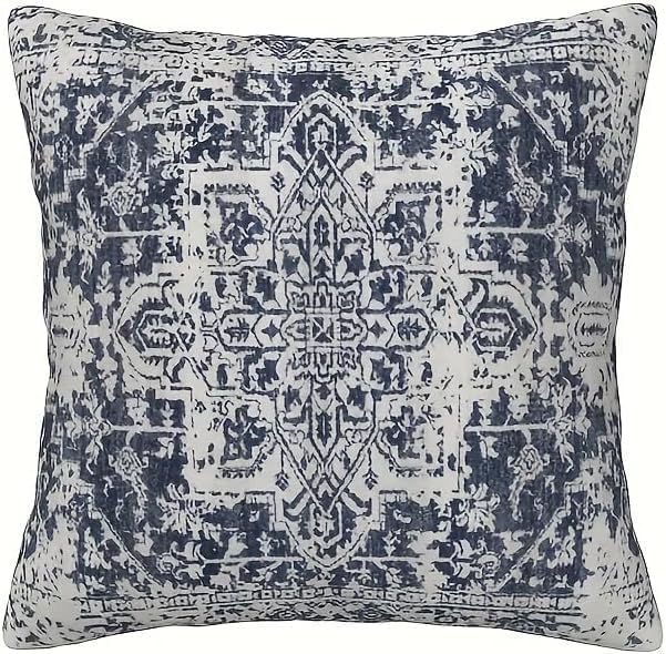 4pcs Orange Blue Ethnic Boho Pillow Covers, Vintage Rust Coral Floral Decorative Pillow Cases for Living Room Bedroom Bed Cushion Outdoor Home Decor, 18x18 Pillows Linen Pillowcase
