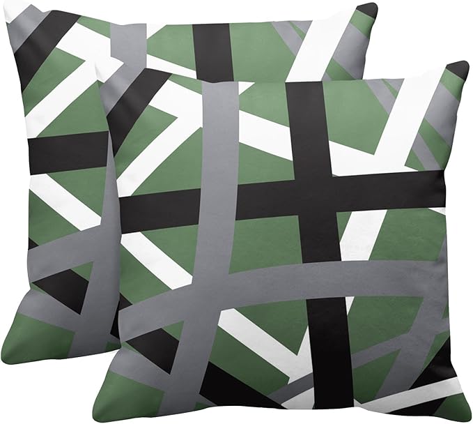 Emvency Set of 2 Throw Pillow Cover Sage Green Black Stripes Grey White Design Retro Decorative Pillow Case Striped Home Decor Square 18x18 Inch Cushion Pillowcase