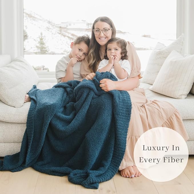 SARANONI Bamboni Luxury Throw Blanket | Super Soft Plush Home Decorative Comfy Blankets for Sofa, Couch or Bed | Blue, Large - 50" x 60"