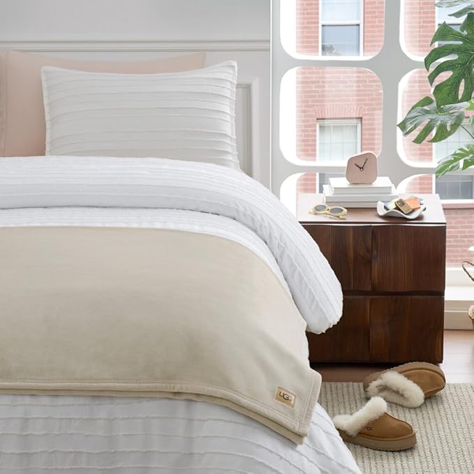UGG Coco Twin Fleece Blanket for Bed – Luxury Oversized Throw & Cozy Room Decor, House Warming Gifts or Luxurious Birthday Gifts for Women, 68" x 92", Ivory Shoreline