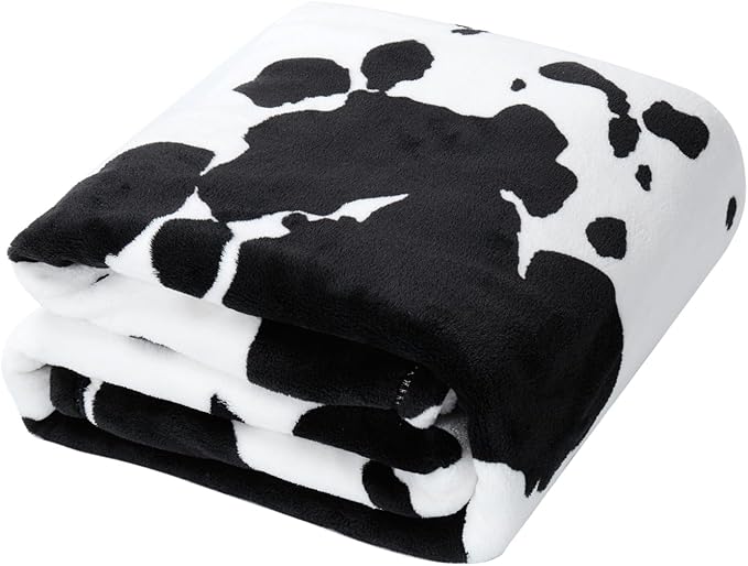 Cozy Bliss Cow Print Throw Blanket for Bed - Super Fuzzy Thick Soft Warm Fleece Blankets for Couch & Room Décor, for Women Men Girls Kids, Black & White Queen Size 90"*90"