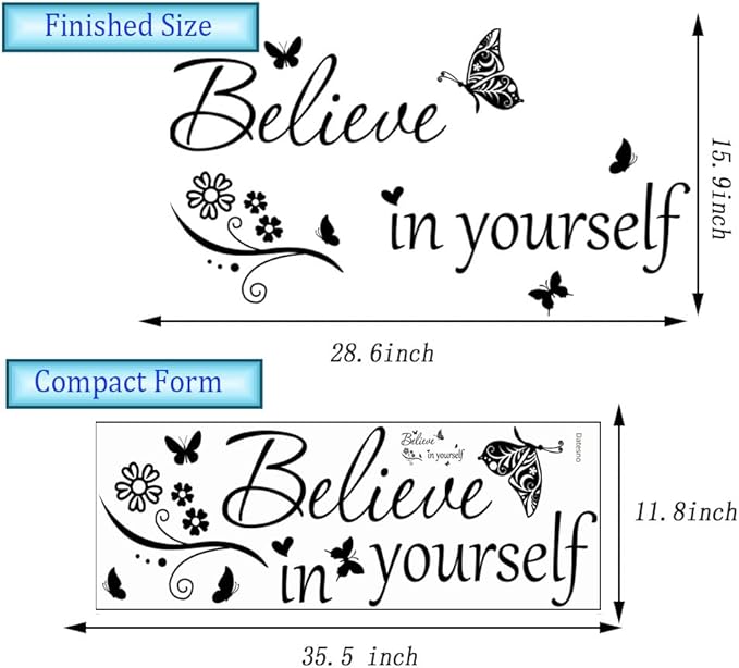 Inspirational Wall Decal Believe in Yourself Decal Wall Quote Stickers PVC Wall Sticker Motivational Quote Saying Peel and Stick Art Positive Word Sayings Message Home Office Decor