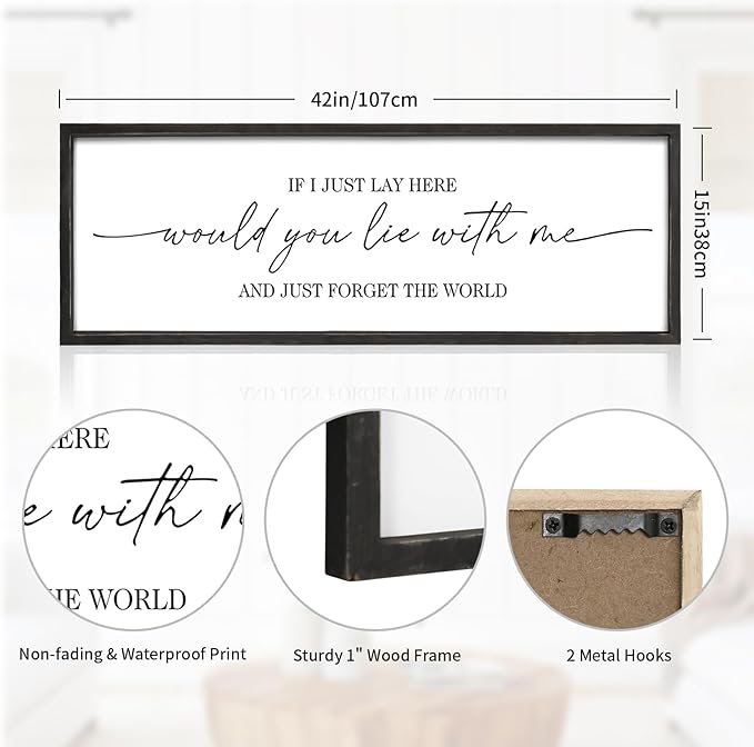 MODE HOME Farmhouse Bedroom Wall Art Above Bed with Title If I Just Lay Here Would You Lie With Me, Large Framed Wall Sign for Master Bedroom Wall Decor, Rustic Wall Art for Home Decor 42 x 15 Inch