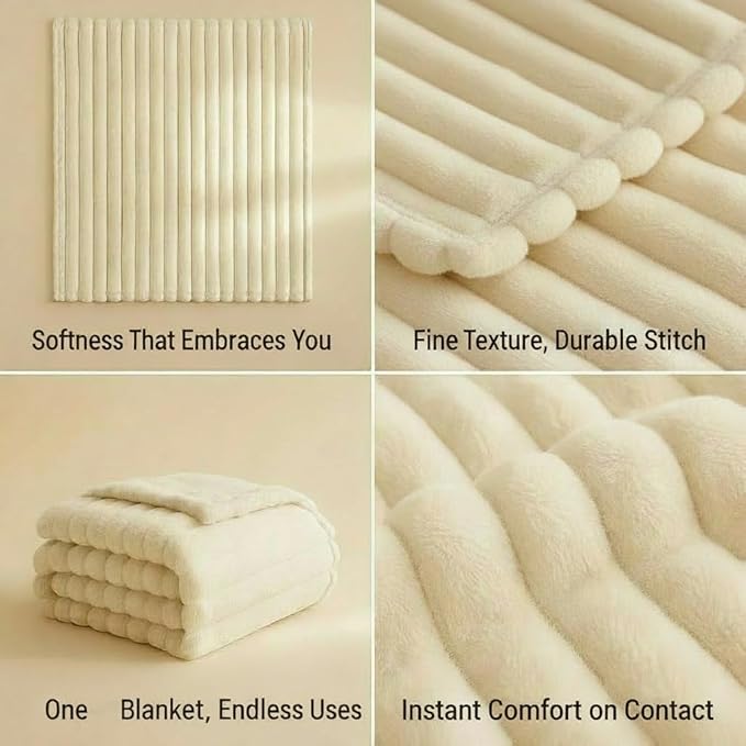 Faux Fur Blanket Twin/Twin XL - 60x80 Inch Soft & Warm Fluffy Throw for Bed, Sofa, Camping | 350GSM Cloud-Touch Microfiber | Cozy Essentials for Travel & Movie Nights, Striped White