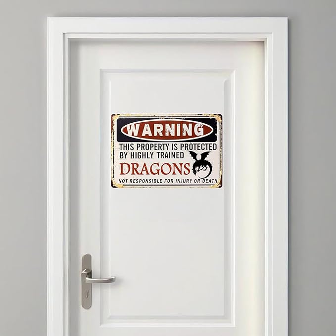 Dragon Decor, Funny Vintage Metal Dragons Sign