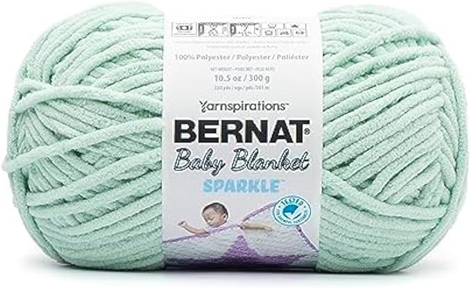 Bernat Baby Blanket Sparkle Seafoam Yarn - 1 Pack of 10.5oz/300g - Polyester - #6 Super Bulky - 220 Yards - Knitting & Crochet