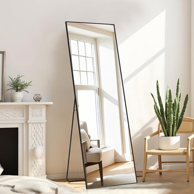 Mirror Full Length, Upgraded Body Wall Mirrors with Shatter-Proof Glass, Floor Standing, Hanging or Leaning, Tall Mirror with Stand Aluminum Alloy Frame for Bedroom Cloakroom