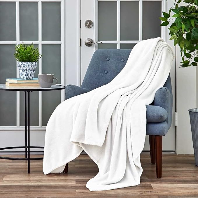 Cosy House Collection Everyday 1500 Series Fleece Blanket - Couch & Travel Essentials - All Season, Stays Fresh & Clean - Soft, Breathable & Skin-Friendly (Throw, White)