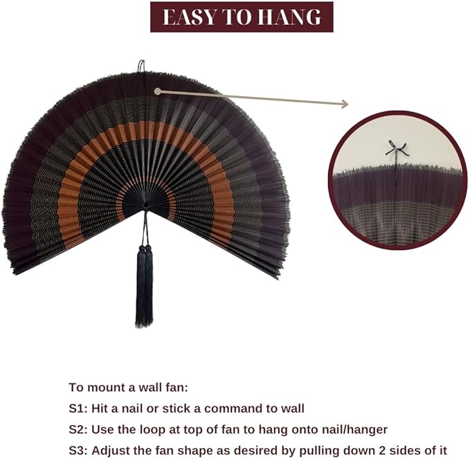 ChumDecor Japanese Wall Fan Decor, Large Bamboo Fan Wall Art, Boho Hanging Headboard Decor, 60 Inch