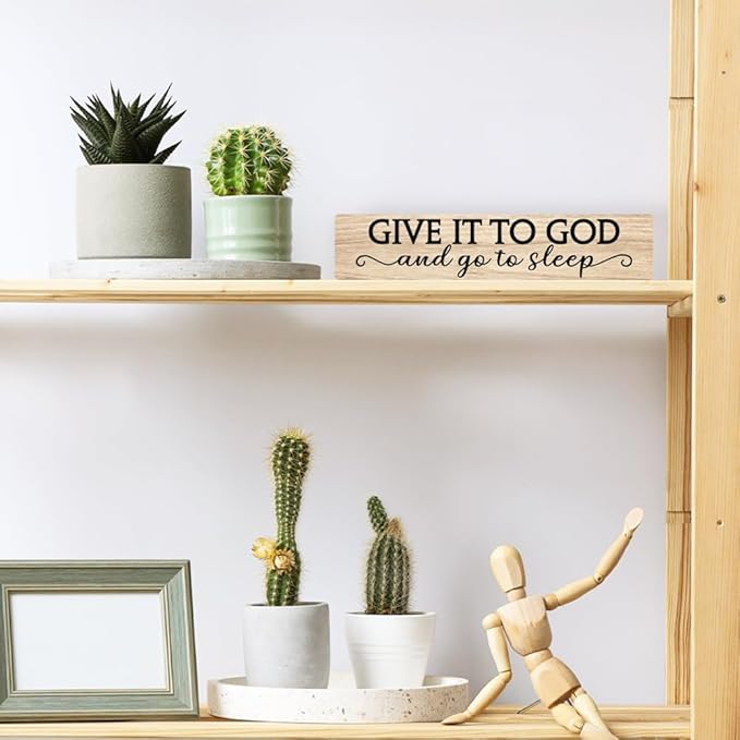 AGMDESIGN Give It To God And Go To Sleep Wood Sign, Above Bed Wall Decor for Home Bedroom Guest Room Master Bedroom, Christian Hanging Wooden Plaque, Ideal Gifts for Christians Struggling with Sleep