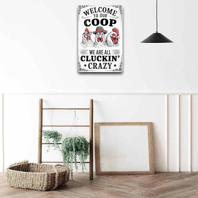 Funny Chicken Coop Sign Welcome To Our Coop Decorative Metal Tin Sign for Farm Garden 8 x 12 Inch
