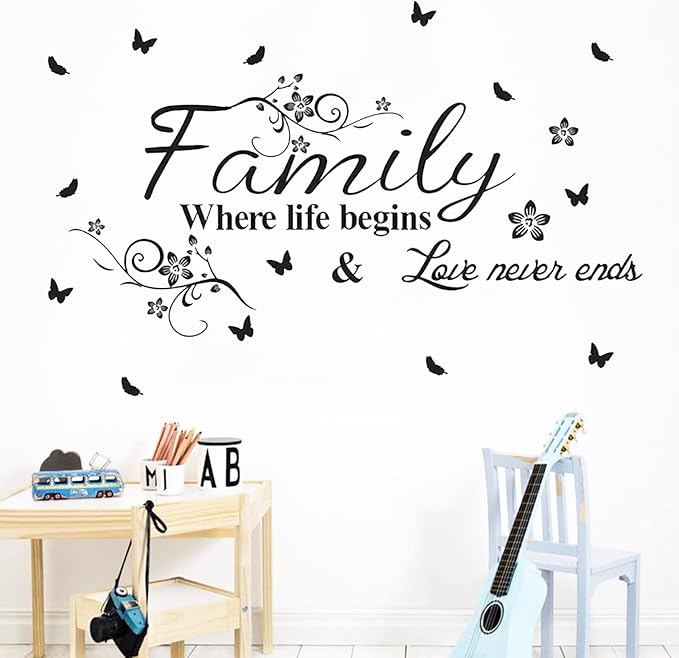 Family Wall Lettering Stickers Art Decals Decorations for Bedroom Living Room Bathroom Dining Room, Inspirational Love Quotes Saying Word Sign Women Men Home Vinyl Decor