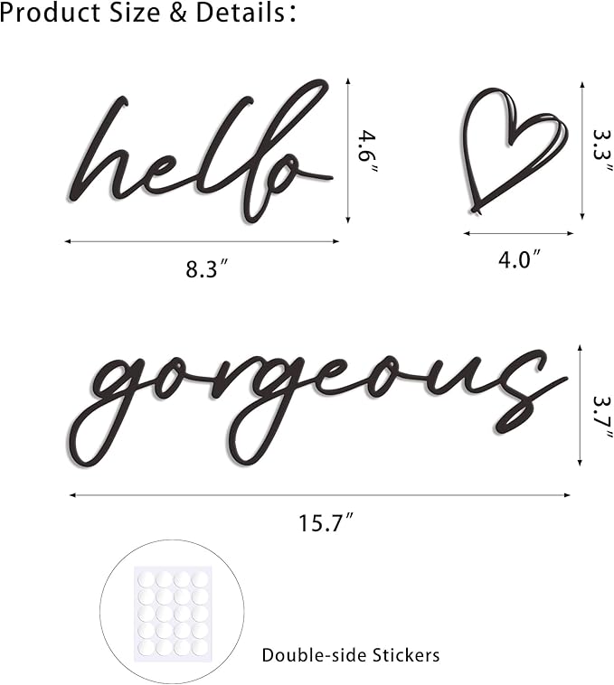 Rajukit Metal Hello Gorgeous Wall Decor – Rustic & Chic Metal Hello Gorgeous Sign Wall Art Decor for for Bedroom Living Room