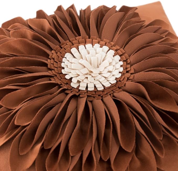OiseauVoler 3D Sunflower Throw Pillow Cover Decorative Handmade Pillowcases for Couch Farmhouse Living Room Decoration 18x18 Inch Burnt Orange