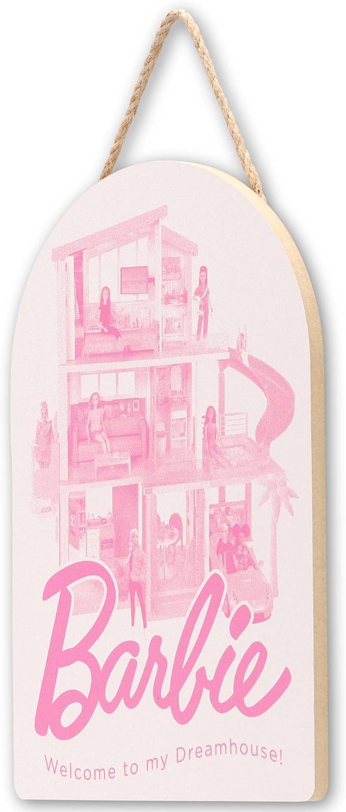 Mattel Barbie Dreamhouse Hanging Wood Wall Decor - Pink Barbie Sign for Kids' Bedroom or Play Room