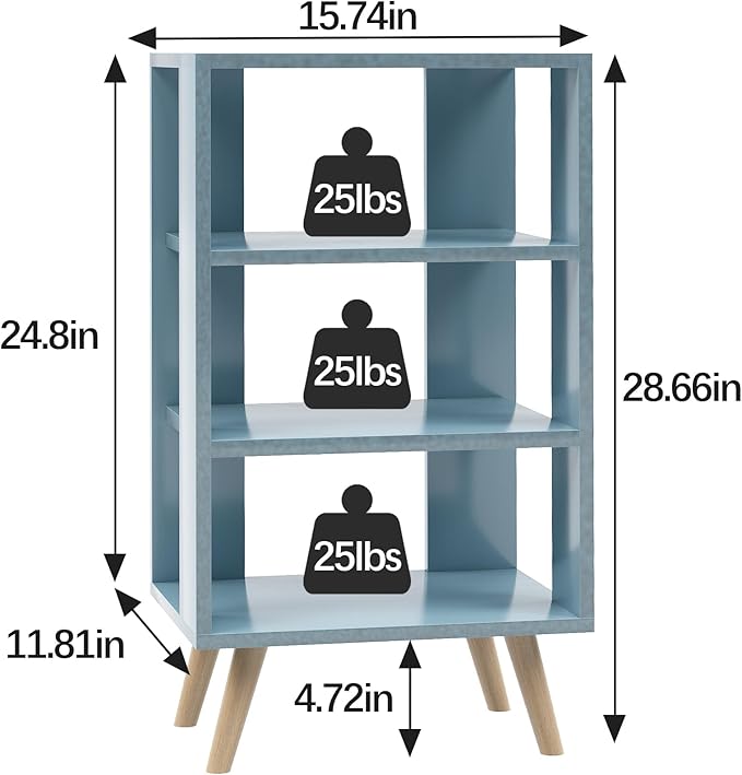 Night Stand, Blue Nightstand, Modern End Table with Open Storage, 3-Tier Nursery Bedside Table for Small Space, Living Room, Bedroom