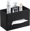 Plus Size Tissue Box Cover Rectangle, PU Leather Tissue Box Holder with Storage Tray, Decorative Organizer Tissue Holder for Bathroom, Bedroom Dresser, Night Stand, Office (Black)