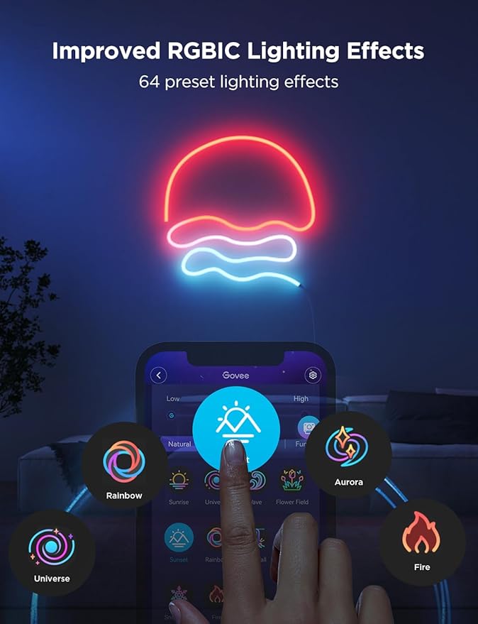 Govee RGBIC Neon Lights, LED Smart Neon Rope Light 2 Works with Matter, Alexa, Google Assistant, Custom DIY Neon Strip Lights for Bedroom and Wall Decor, Softer Material, 9.8ft, White