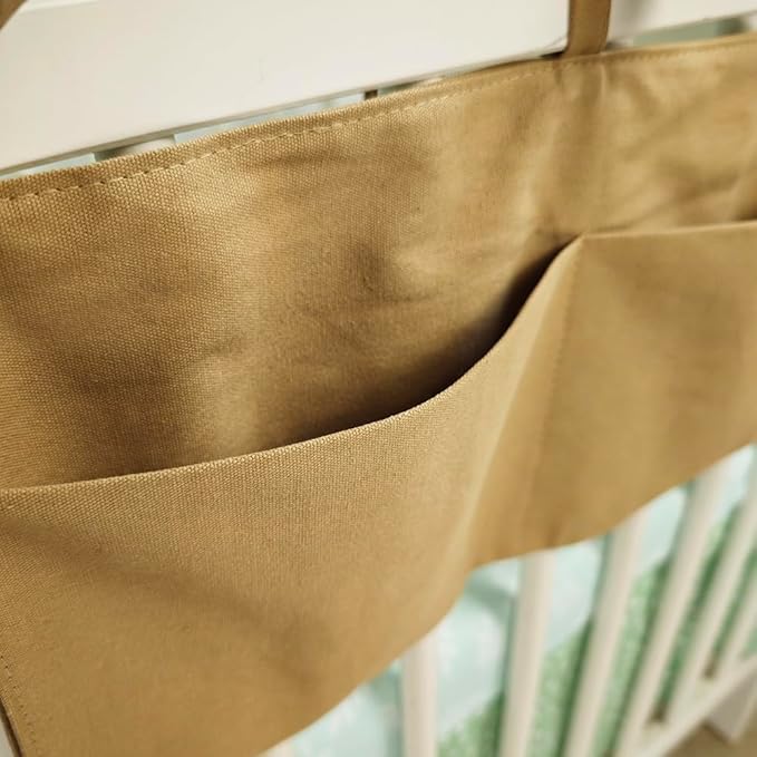 Baby Bedside Hanging Storage Bag - 2-Pocket Bedside Storage with High Capacity for Diapers & Essentials, Space-Saving Hanging Nursery Organizer 5 Colors Available (Khaki)