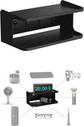 Bedside Wall Shelf Organizer Small Bedside Shelf Wall Mount for Bed Universal Stick on Wall Shelf Double Tray Holder for Storing Cellphone, Glasses, Keys, Camera, Alarm Clock (Black)
