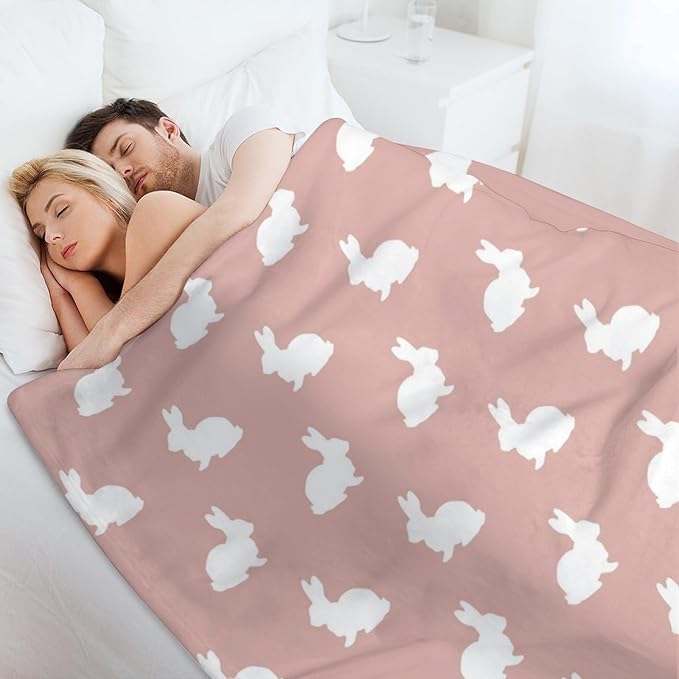 ITFRO Easter Gift Flannel Fleece Throw Blanket for Couch 50x60 Inches Cute Rabbit Mother's Day Soft Cozy Pink Animal Blanket All Seasons Home Decor for Bed Sofa (Rabbit Pink)