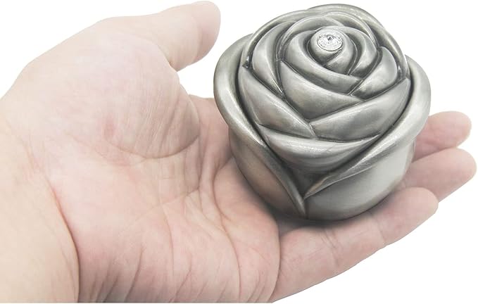 Vintage Rose Flower Style Antique Women Trinket Jewelry Gift Box Necklace Earrings Ring Storage Case, Sliver, Large