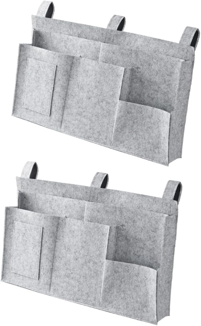 GLEAVI Felt Fabric Hanging Organizer Storage Bag for Bedside Dorm Car and Sofa Capacity with Mesh Pockets for Phone Snacks Books Chargers Easy to Attach to Bed Rails