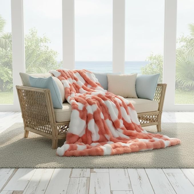 Cozy Bubble Blanket Throw for Couch, Gift for Mom Mother's Day, Soft Blush Pink and White Foldable Travel Blanket for Spring Bed Office Airplane Car Nursery, Machine Washable, 50" x 60"