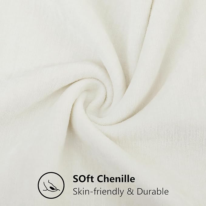 decorUhome Chenille Cream White Throw Pillow Covers 16x16 Inch Set of 2, Decorative Soft Couch Pillow Covers Solid Dyed Accent Farmhouse Neutral Square Pillow Cases for Sofa