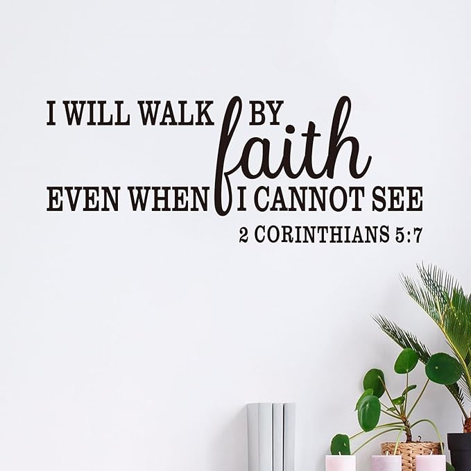Christian Wall Decals for Living Room: Bible Verse Quotes Inspirational Bedroom Vinyl Art Wall Stickers - I Will Walk by Faith 32" X 12.5"