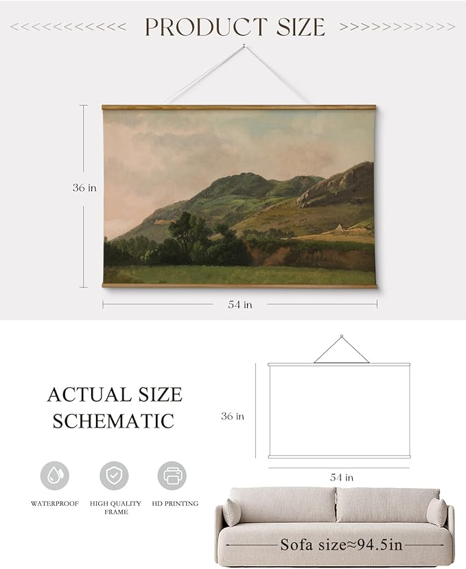 ARPEOTCY Extra Large Vintage Framed Wall Art, 36x54 Inch Retro Mountain Landscape Hanging Framed Canvas Wall Art, Large Rustic Farmhouse Home Decor for Living Room Bedroom Office