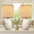 18.5" Table Lamp Set of 2 for Living Room Bedroom, Bedside Lamps for Night Stands, Desk Nightstand Lamp Dimmable, Modern Linen Cream Ceramic Lamps (White-B)