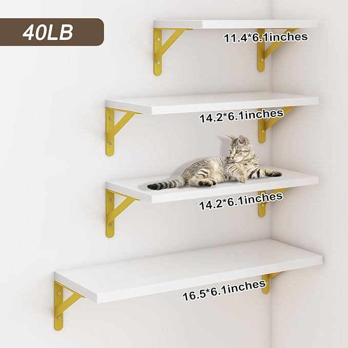 YGEOMER Floating Shelves for Wall, Different Sizes White Wall Shelves for Living Room, Bathroom, Bedroom, Kitchen, Home Decor (Set of 4)
