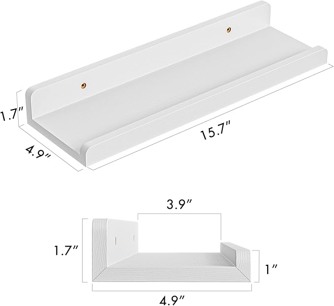 16’’White Floating Shelves for Wall with Anti-Crash Design Set of 6,Nursery Book Shelves for Room Decor/Storage/Display,Hanging Wall Shelves for Bedroom, Bathroom, Living Room,Kids Room