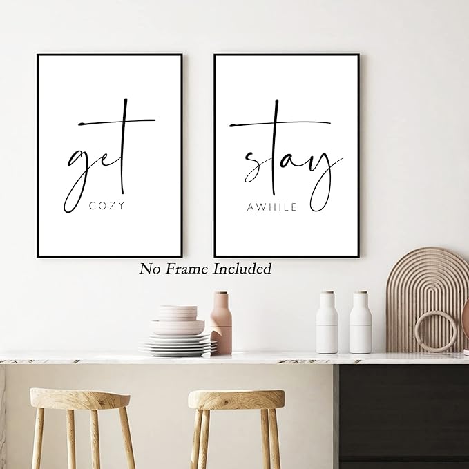 Pennclys Get Cozy Wall Art Decor Stay Awhile Sign Canvas Above Bed Wall Art Guest Bedroom Decor Lets Stay in Bed Pictures Modern Painting Artwork for Living Room Guest Room 16x24x2 Inch Unframed